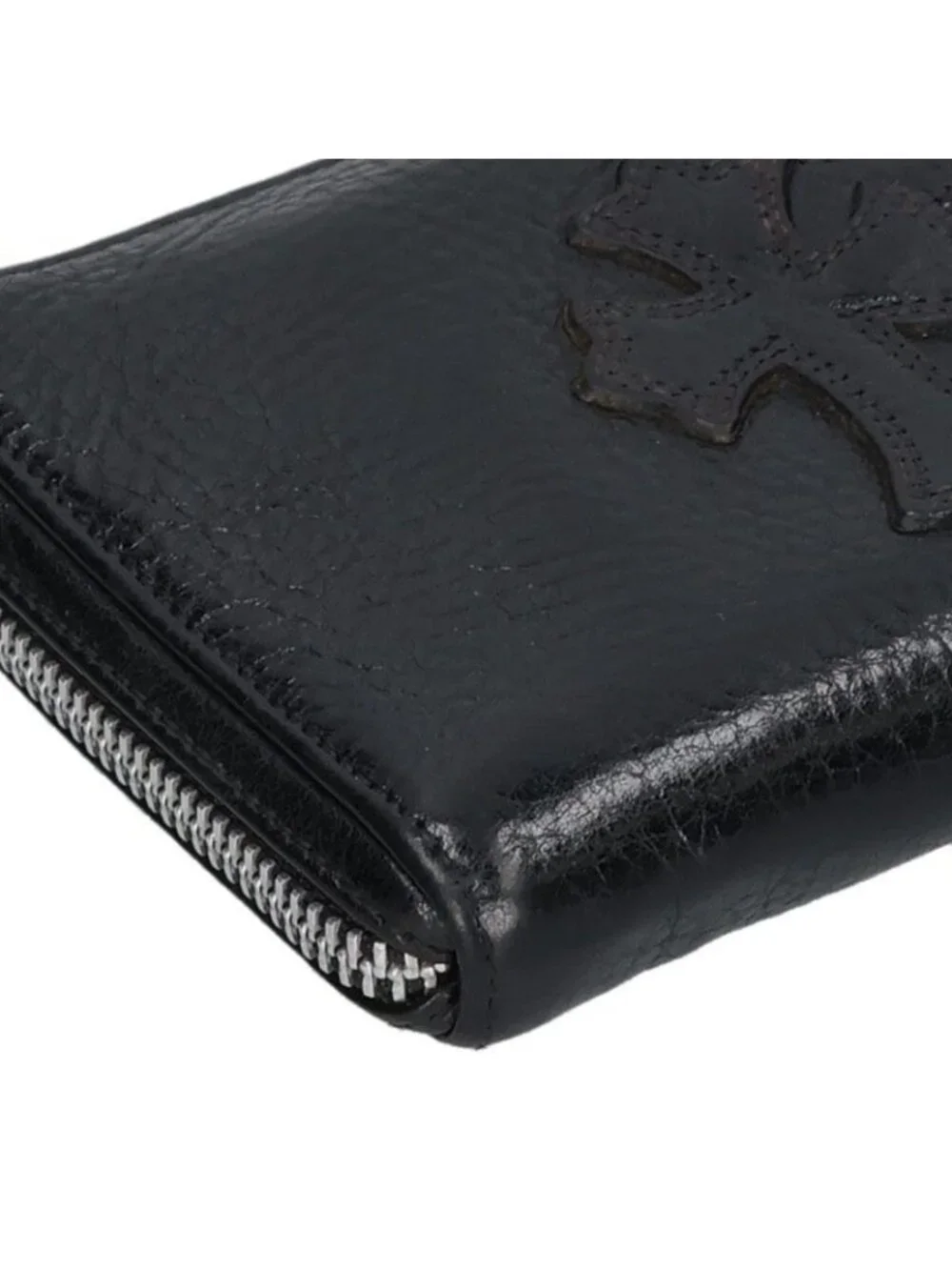Chrome Hearts Rec Zip 3 Cross Round Zip Leather Wallet